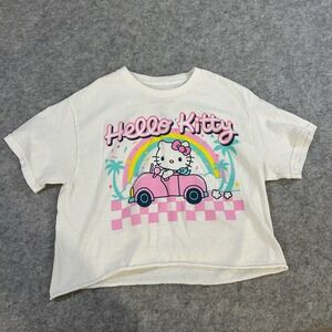 Hello Kitty Cropped T Shirt Women XS XCH White‎ Cartoon Graphic Tee Top